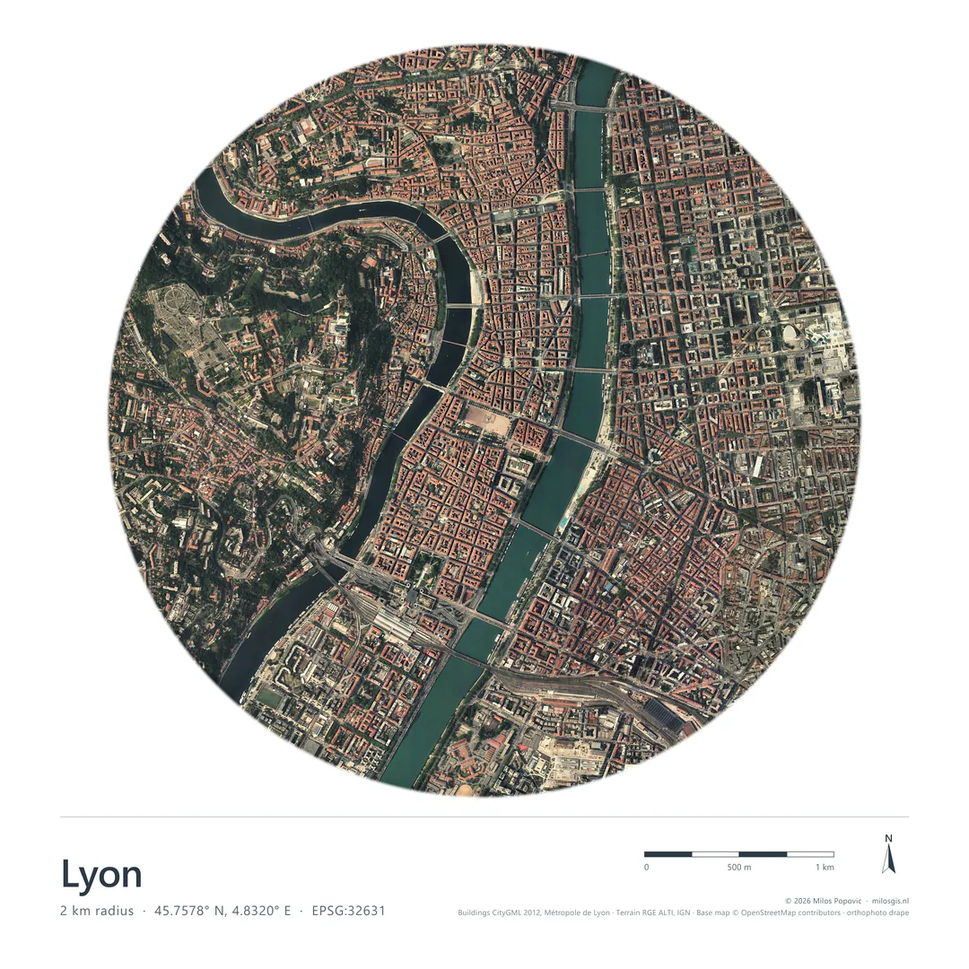 Lyon, City in 3D orthophoto